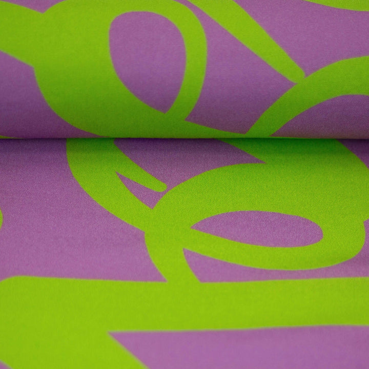 Viskose Schriftzug Limette Flieder | Love Collection Kibadoo Swafing