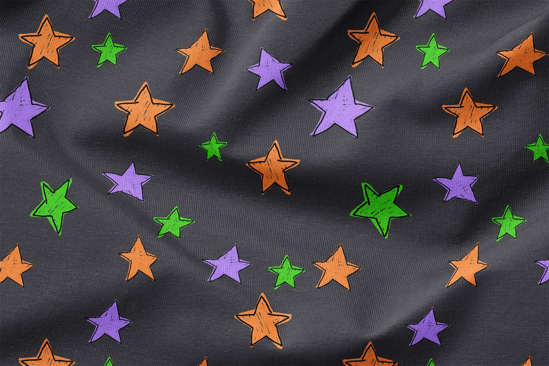 Vorbestellung | "Halloween-Sterne – Kritzelbunt auf Anthrazit" | Halloween Stoffe 2025 fadenwunsch