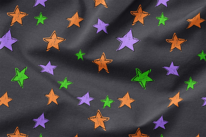 Vorbestellung | "Halloween-Sterne – Kritzelbunt auf Anthrazit" | Halloween Stoffe 2025 fadenwunsch