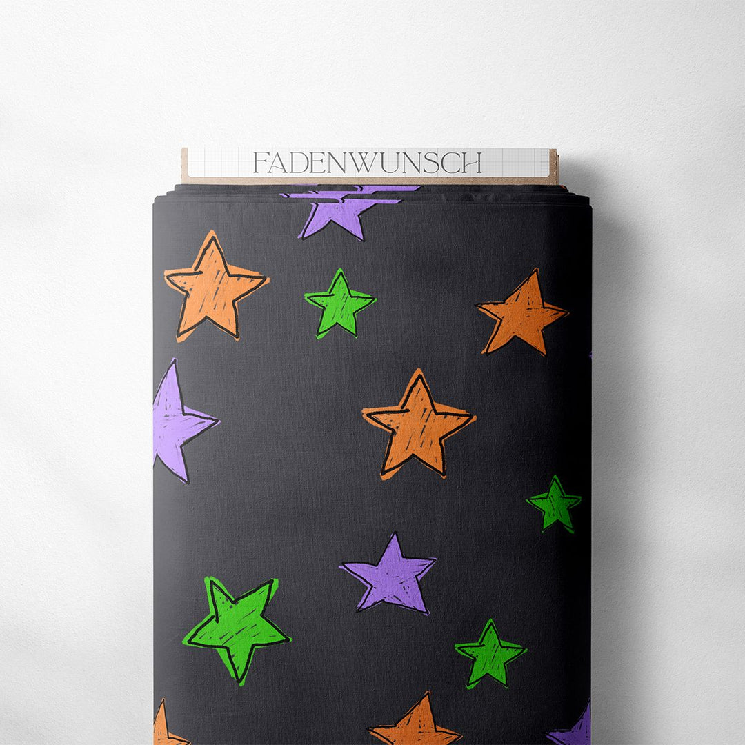 "Halloween-Sterne – Kritzelbunt auf Anthrazit" | Halloween Stoffe 2025 fadenwunsch