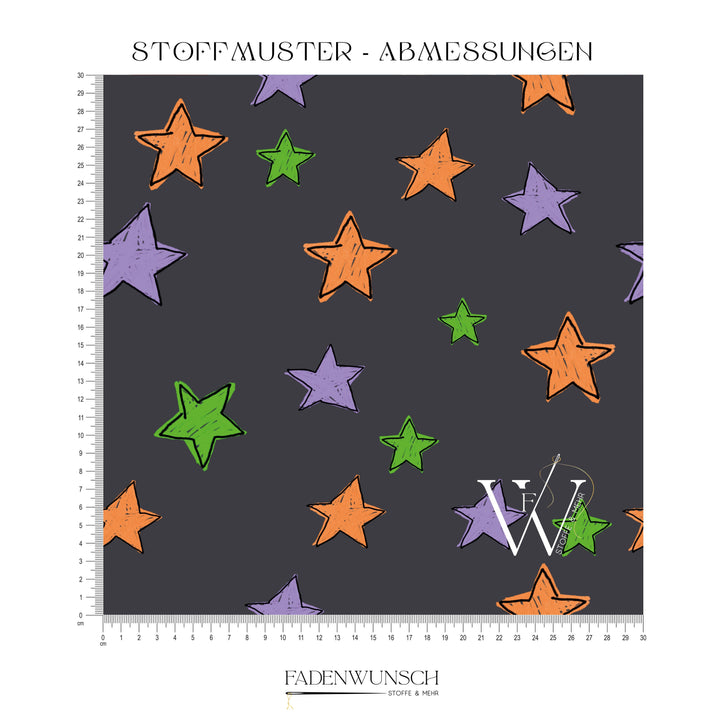 Vorbestellung | "Halloween-Sterne – Kritzelbunt auf Anthrazit" | Halloween Stoffe 2025 fadenwunsch