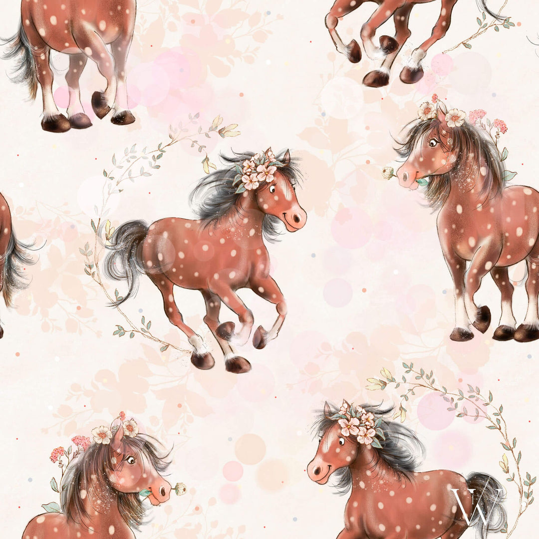 Vorbestellung | Bio Rib Jersey "Mustang mit Blumen" fadenwunsch