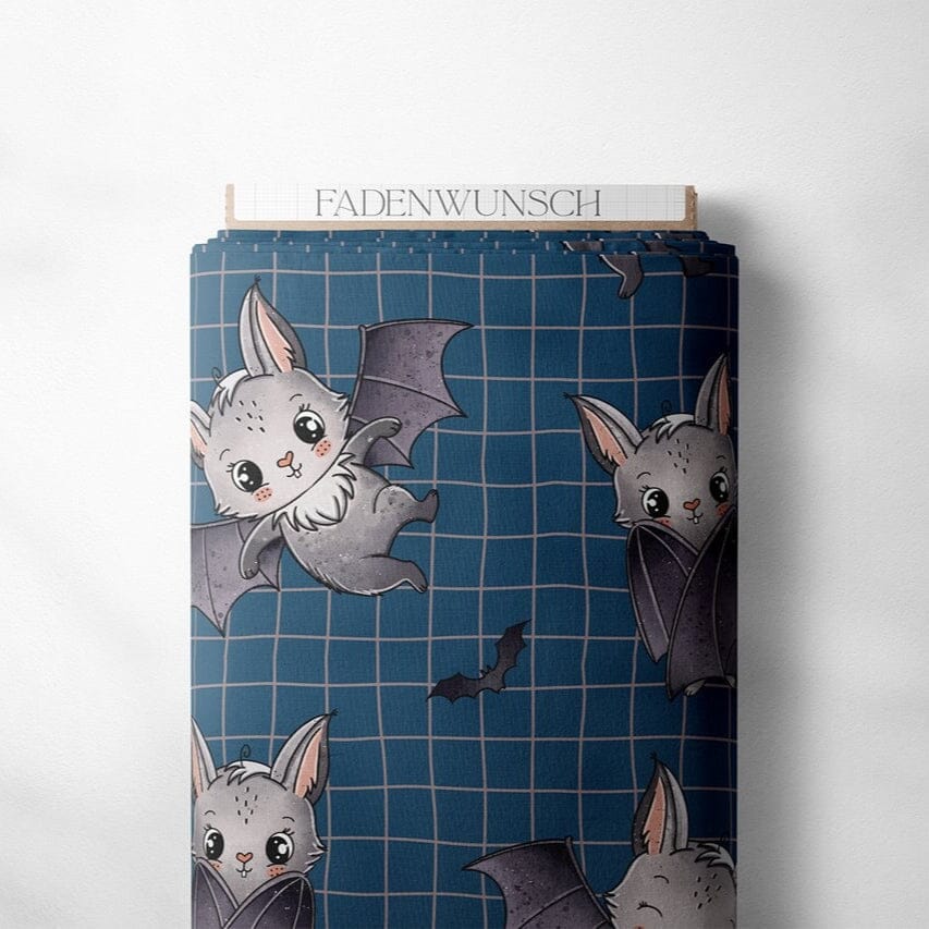 French Terry "Fledermaus - Fledi Fussel - Blau" | Halloween Stoffe 2025 fadenwunsch