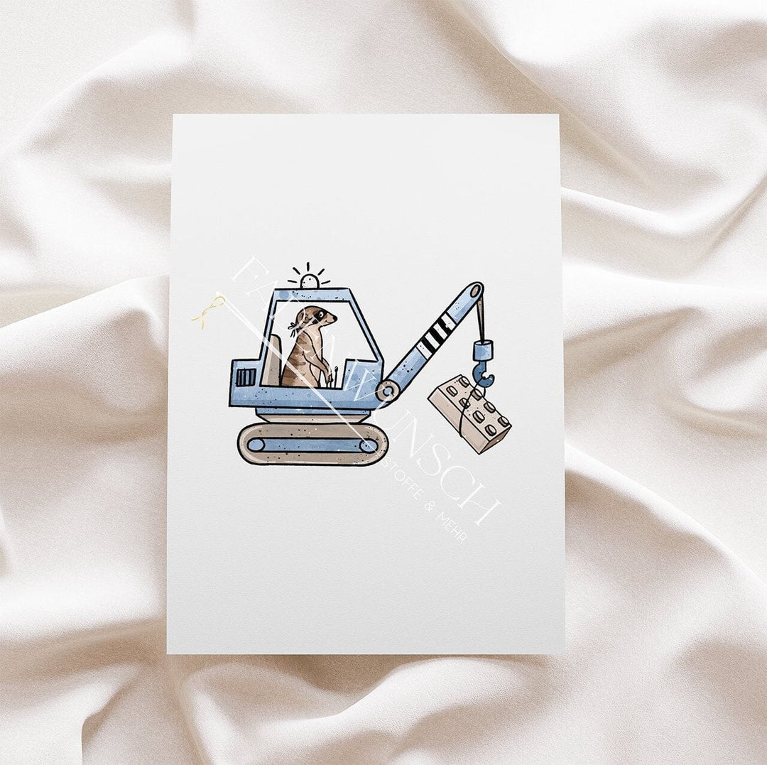 Vorbestellung | Bügelbild "Erdmännchen - Bagger" fadenwunsch