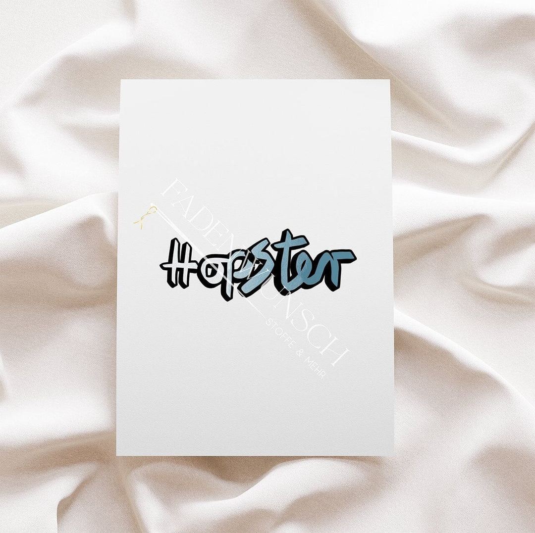 Vorbestellung | Bügelbild "Hase Hopster - Schriftzug - Blau" fadenwunsch