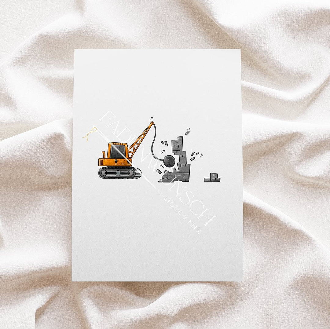 Vorbestellung | Bügelbild "Mobil Abriss - Bagger mit Abrissbirne" fadenwunsch