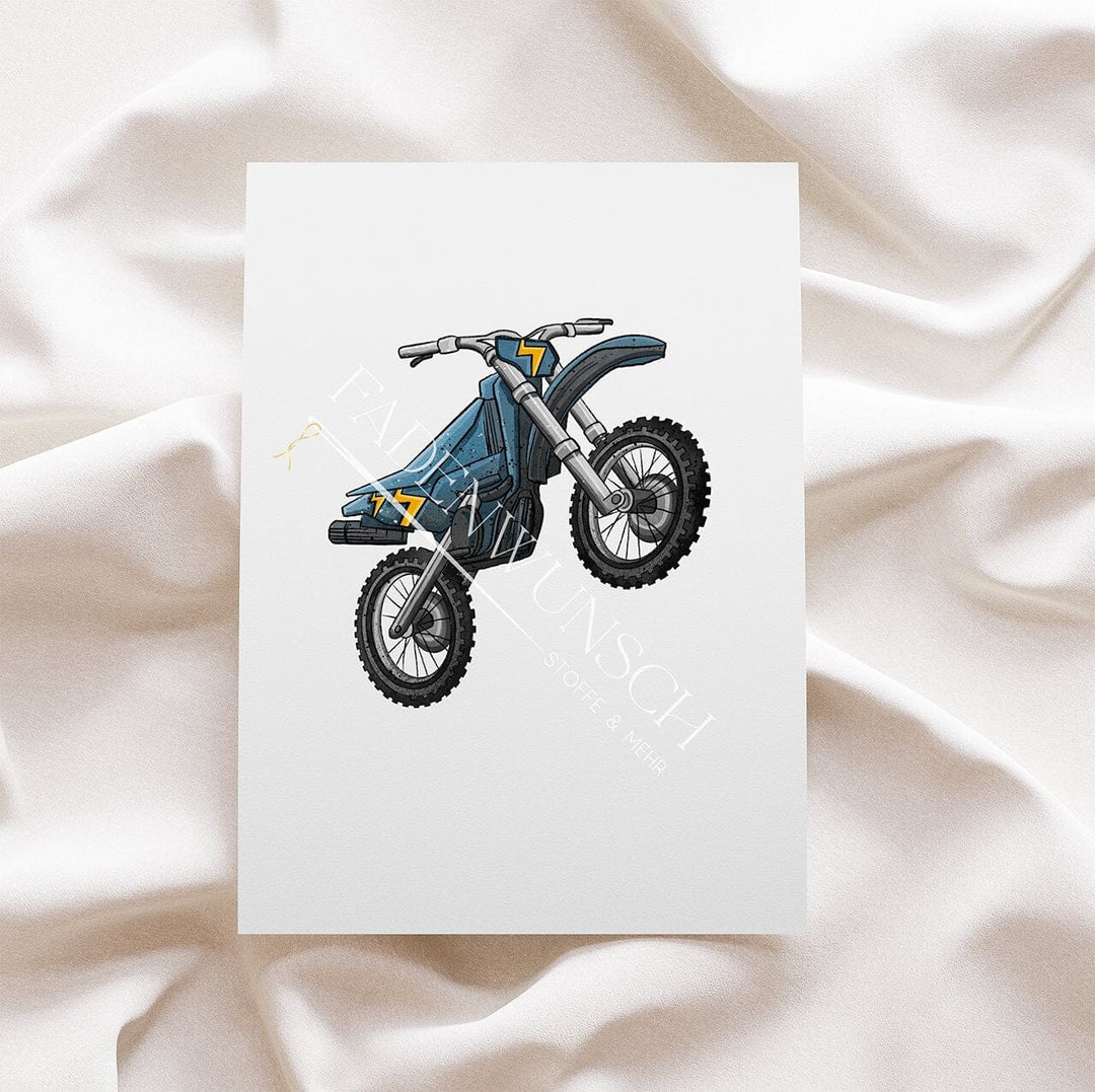 Vorbestellung | Bügelbild "Motorrad - Motorcross Blau" fadenwunsch
