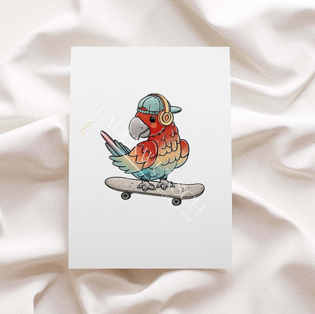 Vorbestellung | Bügelbild "Skater Papagei" fadenwunsch