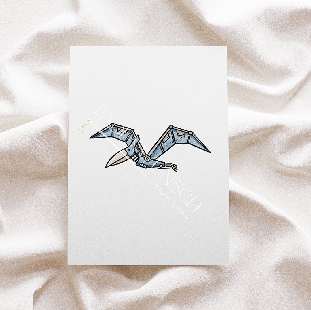 Vorbestellung | Bügelbild "Robo Dino - Flugsaurier Blau" fadenwunsch