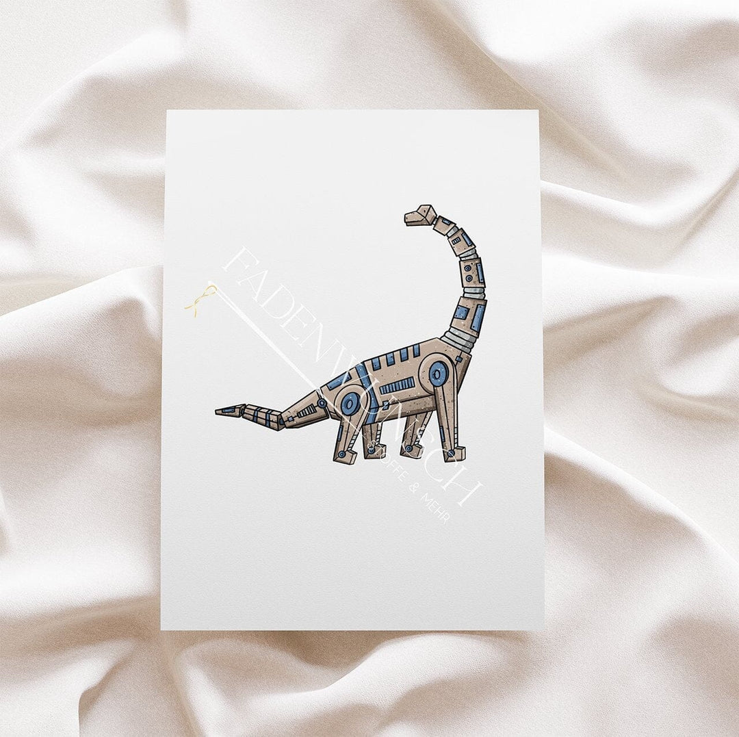 Vorbestellung | Bügelbild "Robo Dino - Langhals Beige" fadenwunsch