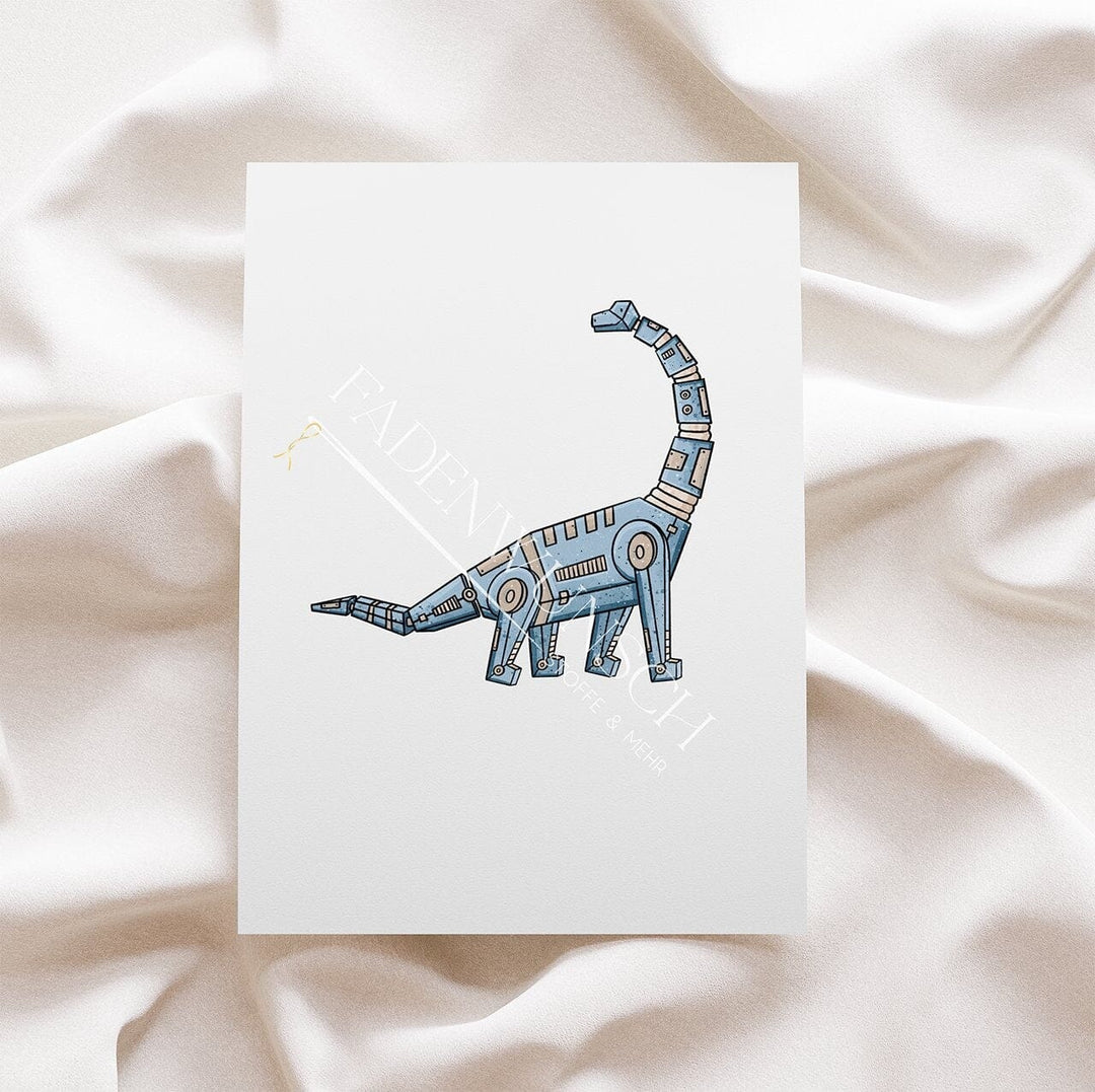 Vorbestellung | Bügelbild "Robo Dino - Langhals Blau" fadenwunsch