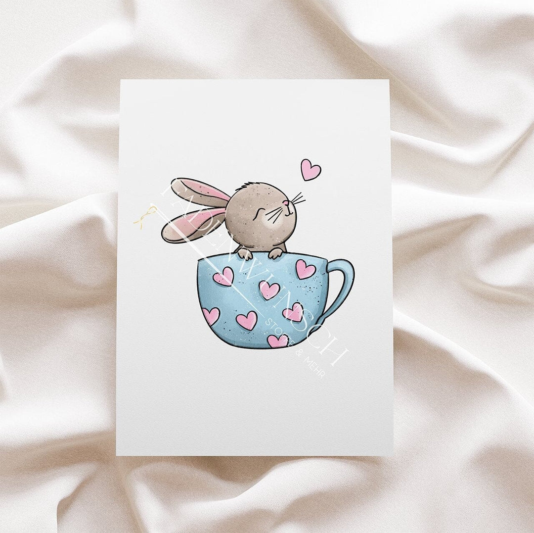 Vorbestellung | Bügelbild "Tassenhase Herzen - Beige" fadenwunsch