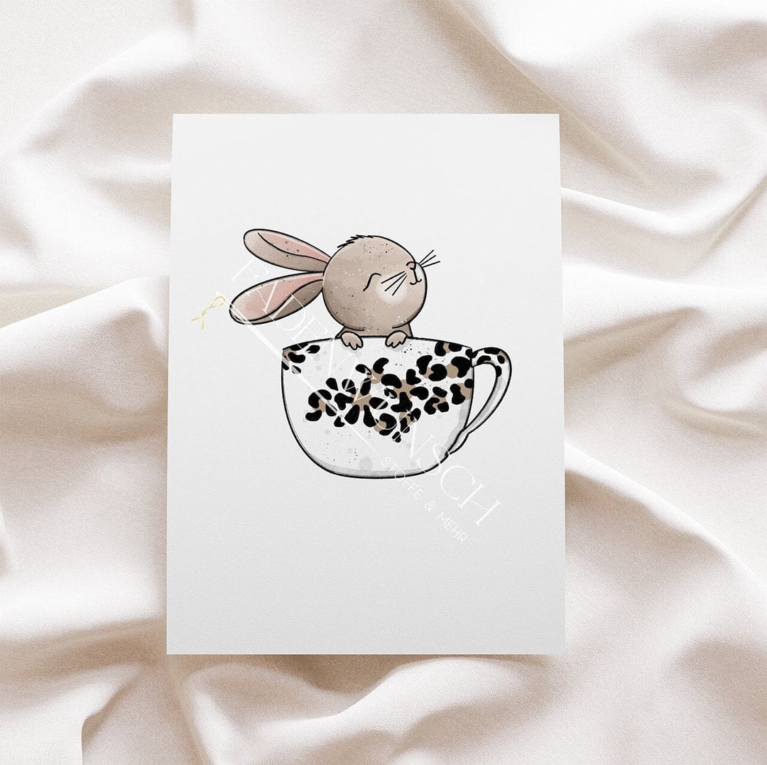 Vorbestellung | Bügelbild "Tassenhase Leo - ohne Schleife" fadenwunsch
