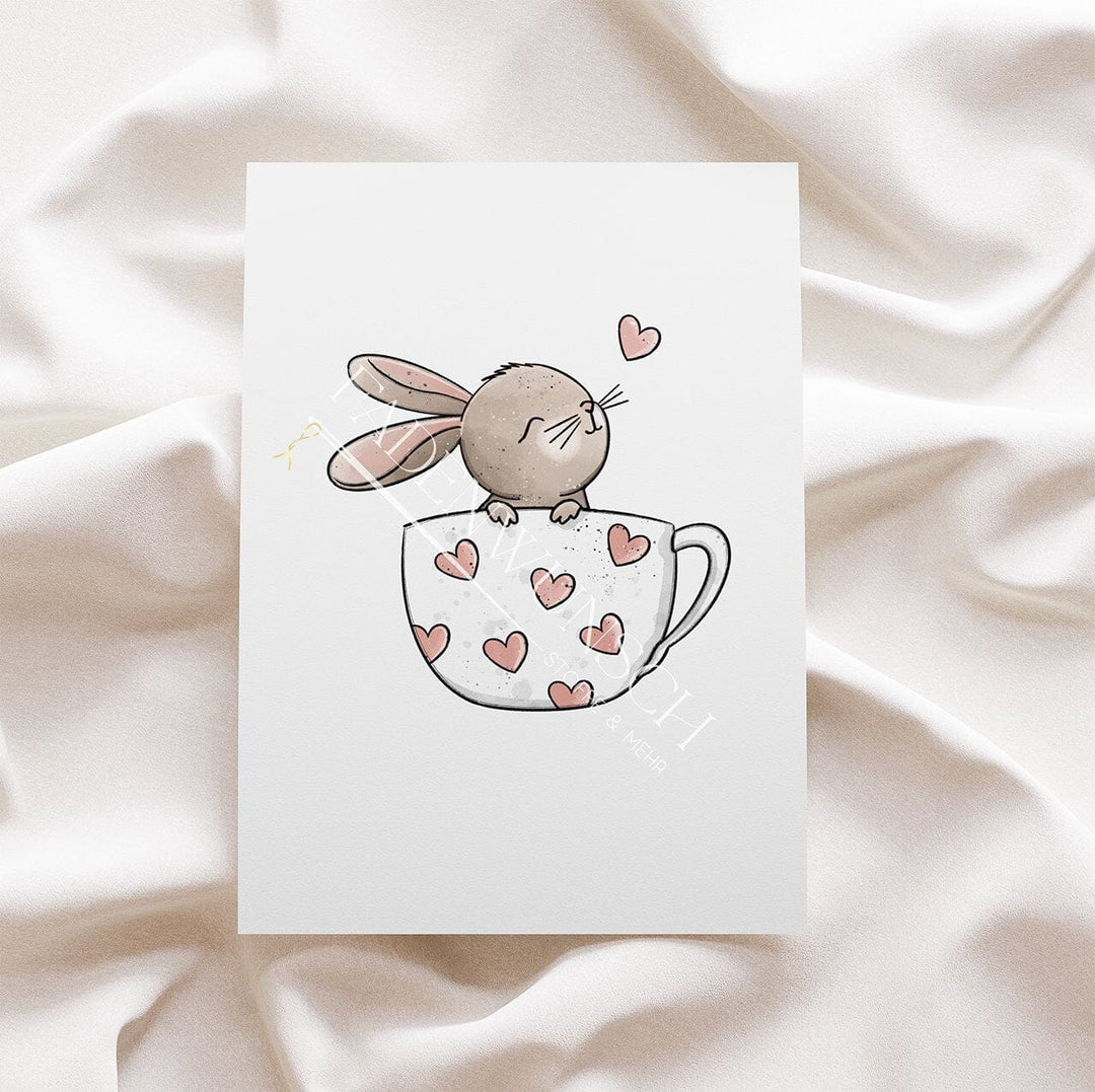 Vorbestellung | Bügelbild "Tassenhase Herzen - Mauve" fadenwunsch