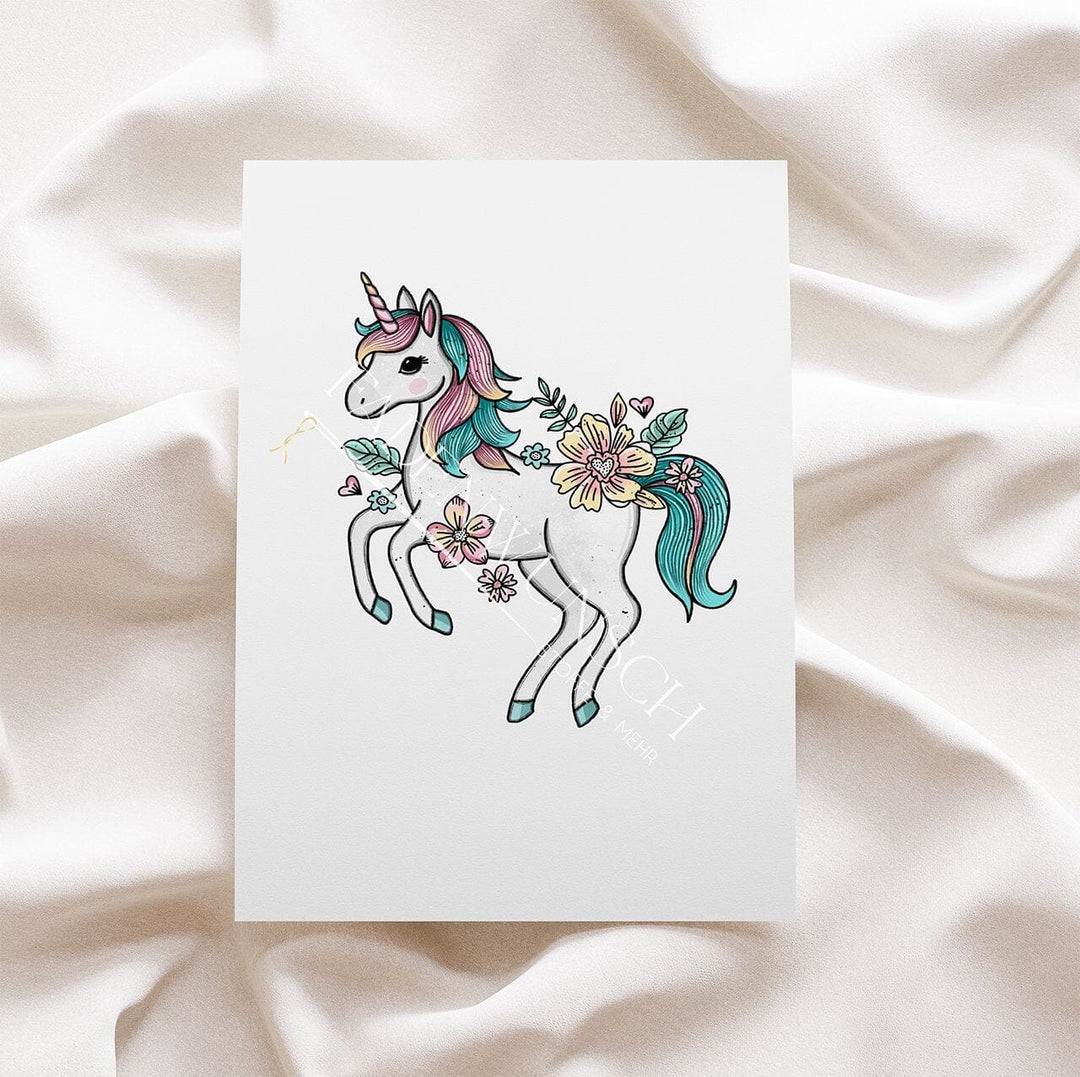 Vorbestellung | Bügelbild "Blumen - Einhorn" fadenwunsch