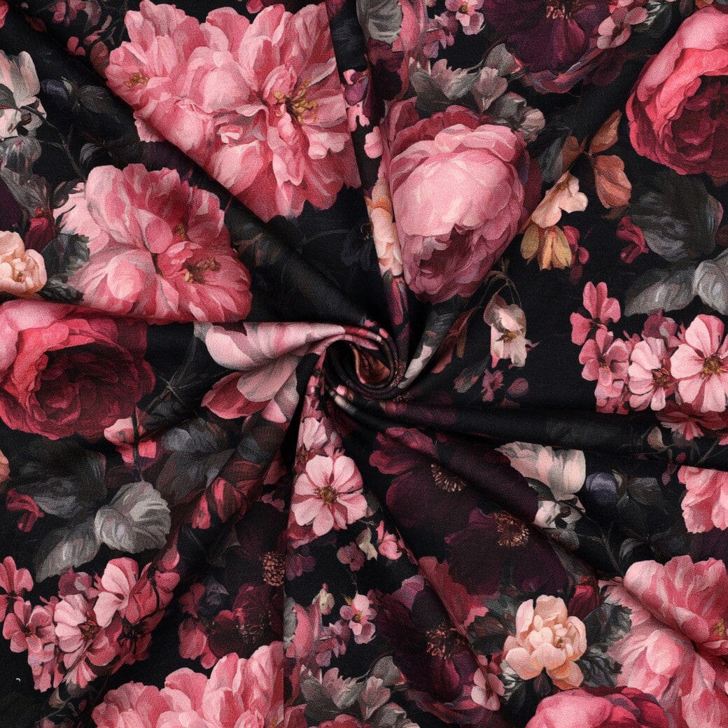 French Terry | Midnight Blossom | Schwarz