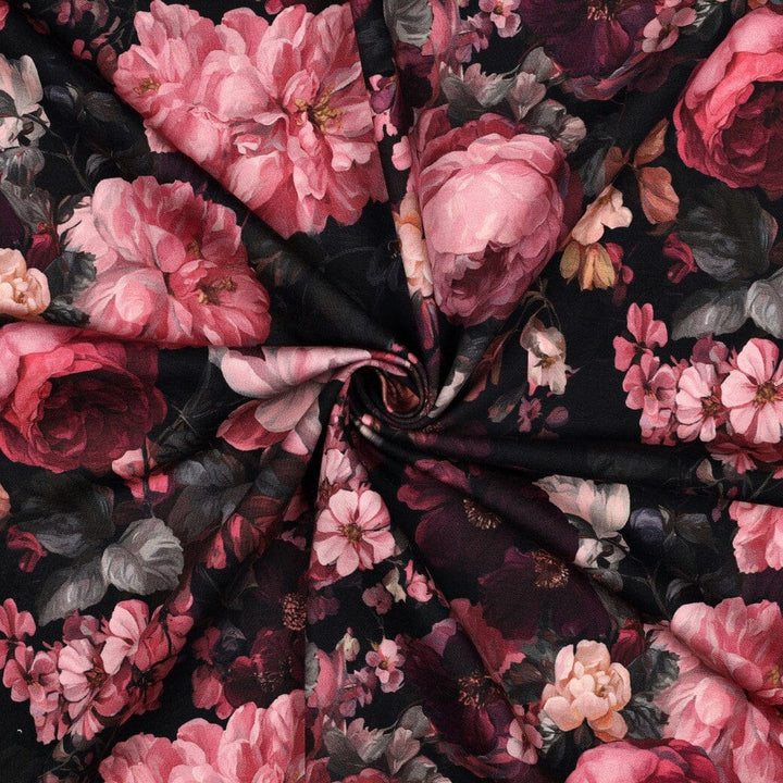 French Terry | Midnight Blossom | Schwarz
