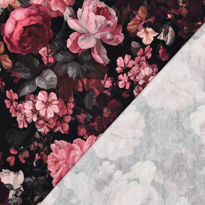 French Terry | Midnight Blossom | Schwarz