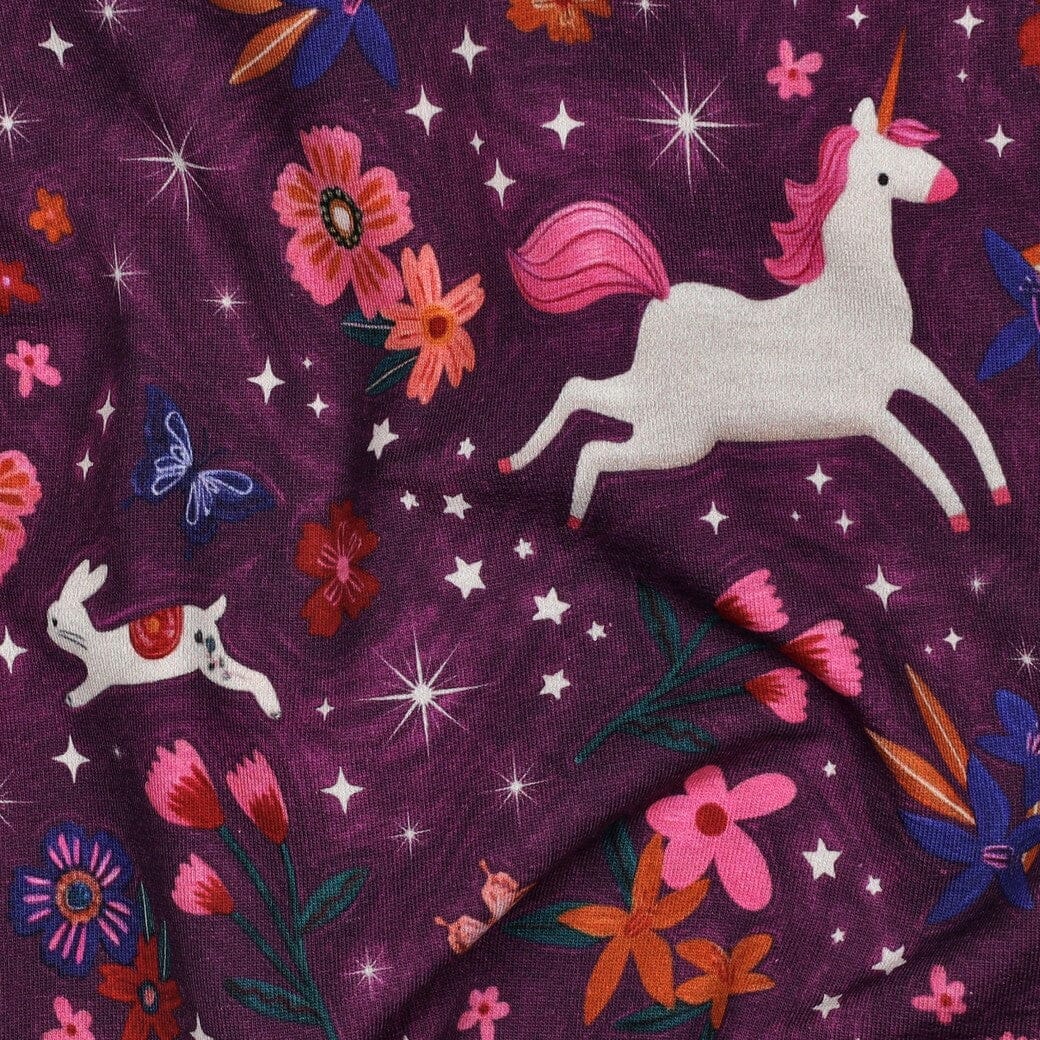 French Terry | „Magic Unicorn“ – Beere | Einhörner & Blumen Fadenwunsch 