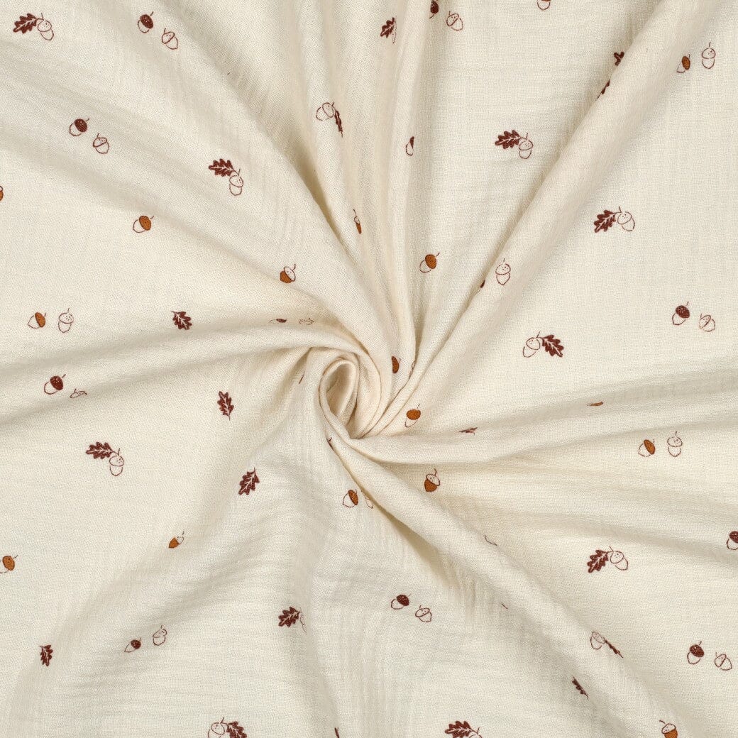 Musselin | Double Gauze | Acorns Dream – Naturweiß Fadenwunsch 