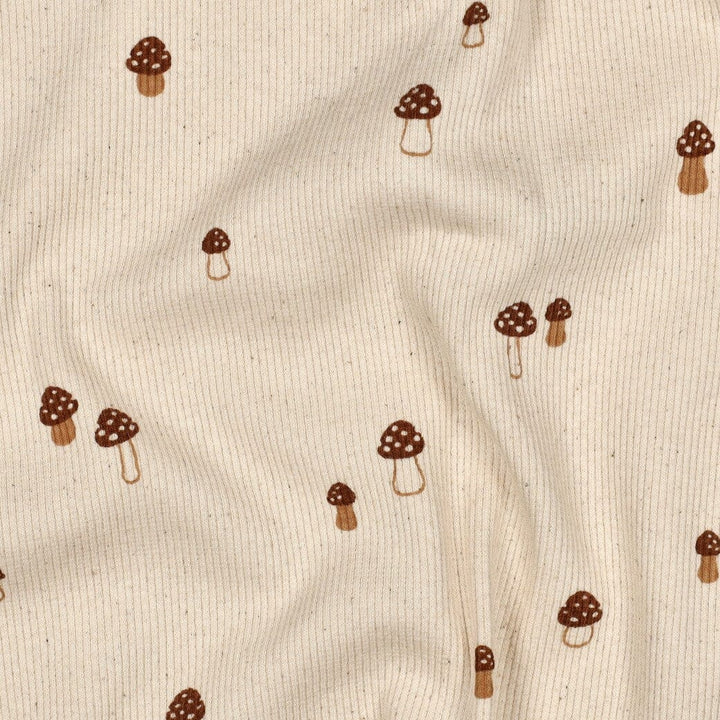 Rib-Jersey „Little Mushrooms“ – Naturweiß | Pilze Fadenwunsch 