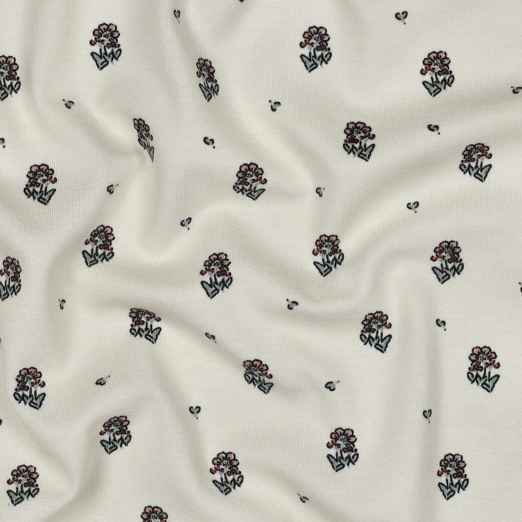 Jersey | „Little Flower“ – Creme | Kleine Blümchen Fadenwunsch 