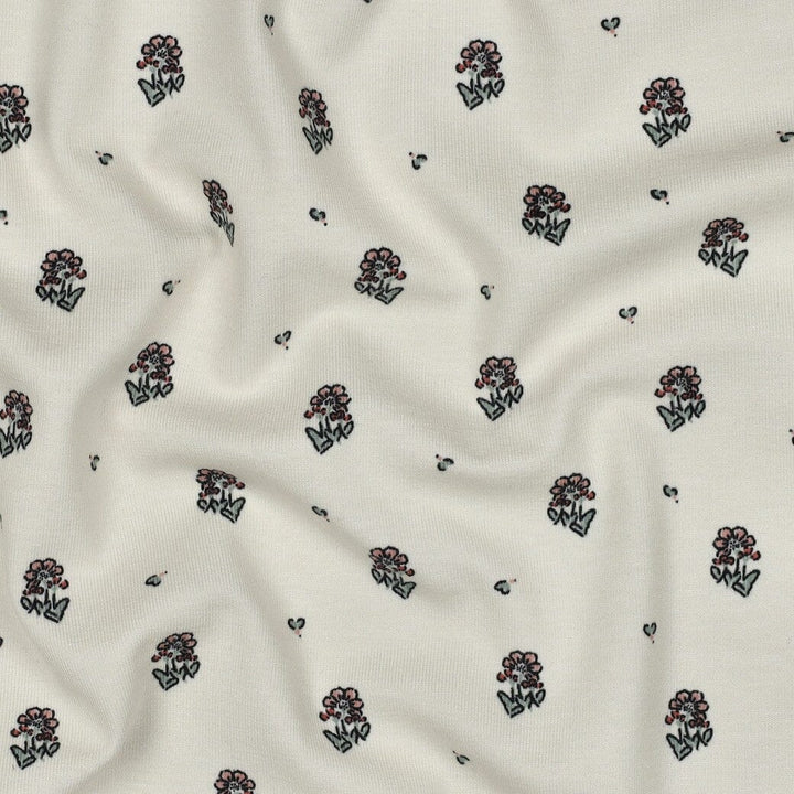 Jersey | „Little Flower“ – Creme | Kleine Blümchen Fadenwunsch 