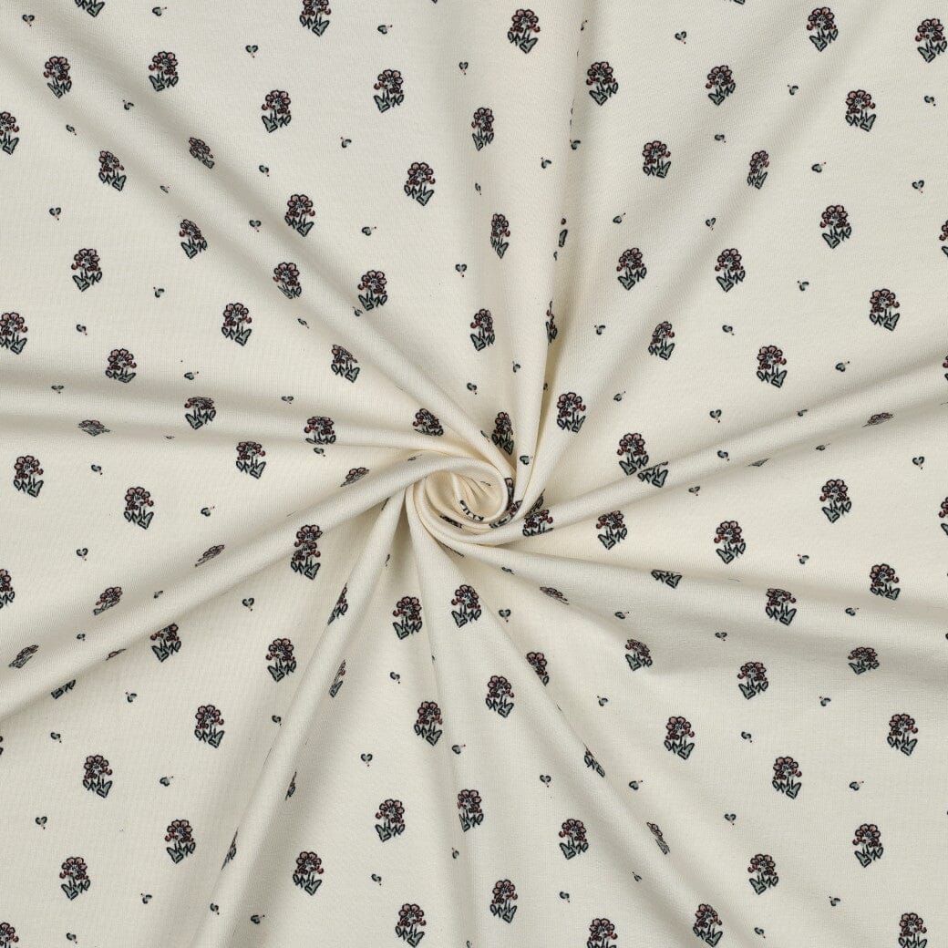 Jersey | „Little Flower“ – Creme | Kleine Blümchen Fadenwunsch 