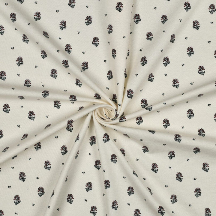 Jersey | „Little Flower“ – Creme | Kleine Blümchen Fadenwunsch 