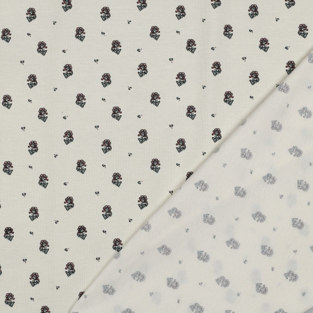 Jersey | „Little Flower“ – Creme | Kleine Blümchen Fadenwunsch 