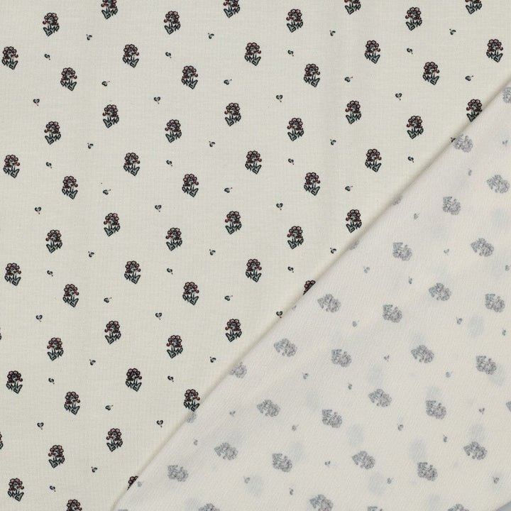 Jersey | „Little Flower“ – Creme | Kleine Blümchen Fadenwunsch 