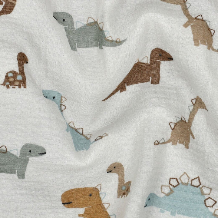 Musselin | Double Gauze | Little Dinos – Naturweiß Fadenwunsch 