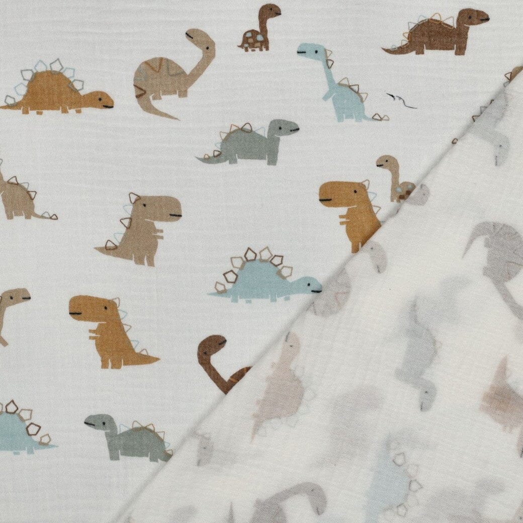Musselin | Double Gauze | Little Dinos – Naturweiß Fadenwunsch 