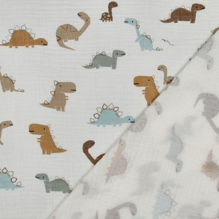 Musselin | Double Gauze | Little Dinos – Naturweiß Fadenwunsch 