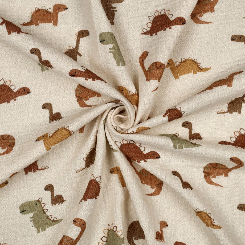 Musselin | Double Gauze | Little Dinos – Beige Fadenwunsch 