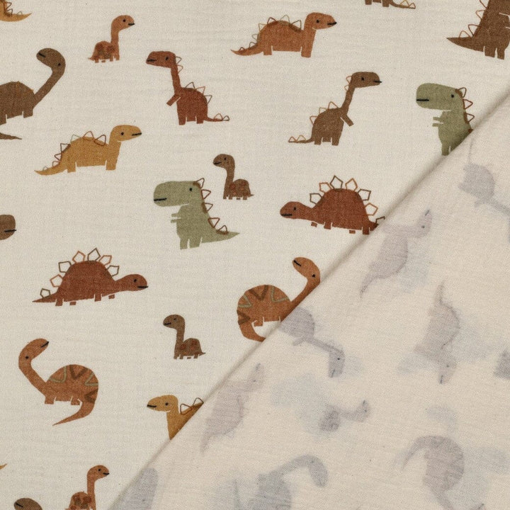 Musselin | Double Gauze | Little Dinos – Beige Fadenwunsch 