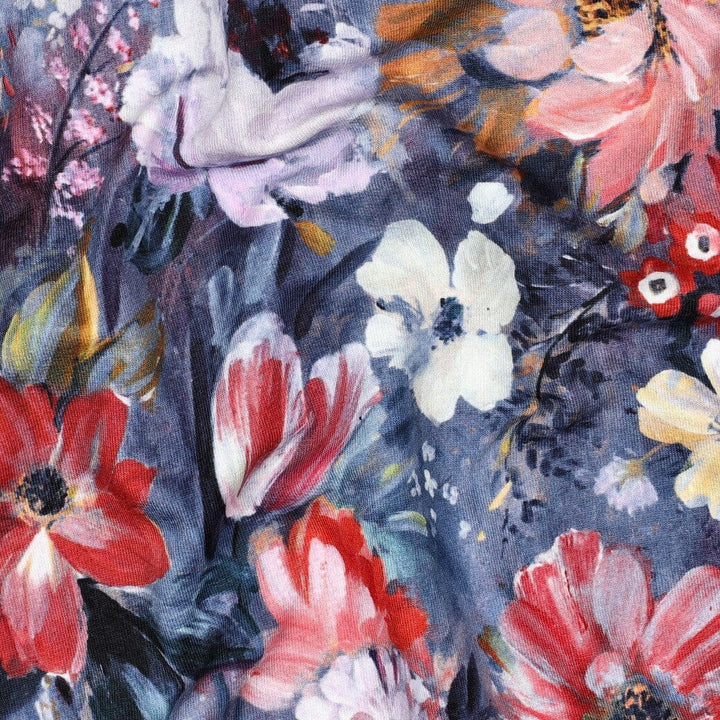 French Terry | „Painted Flowers“ – Blau | Aquarell-Blumen Fadenwunsch 