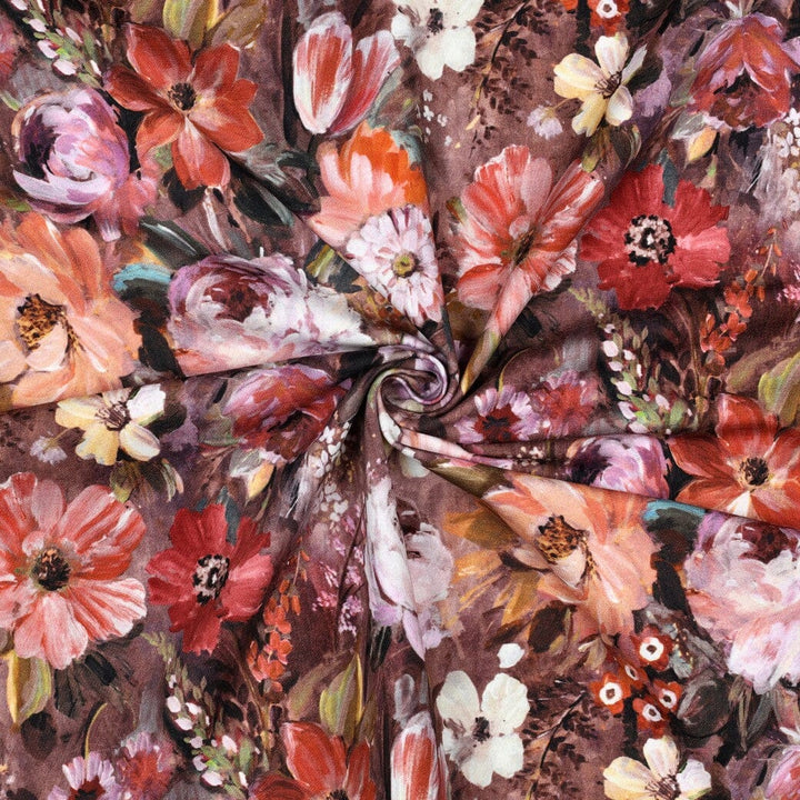 French Terry | „Painted Flowers“ – Braun | Aquarell-Blumen Fadenwunsch 