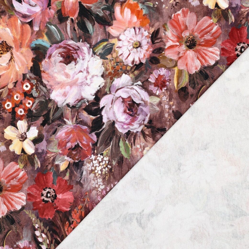 French Terry | „Painted Flowers“ – Braun | Aquarell-Blumen Fadenwunsch 