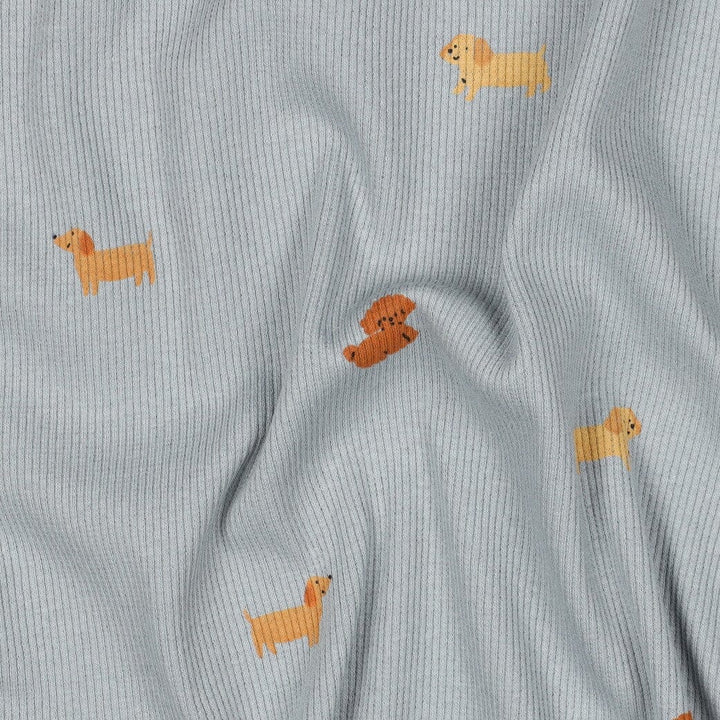 Rib-Jersey „Little Dogs“ – Hellblau | Kleine Hunde Fadenwunsch 