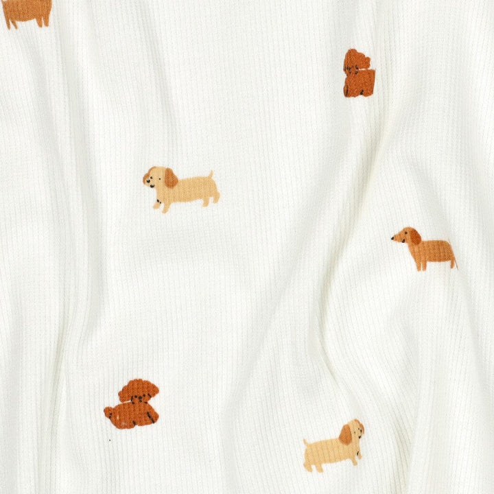 Rib-Jersey „Little Dogs“ – Naturweiß | Kleine Hunde Fadenwunsch 