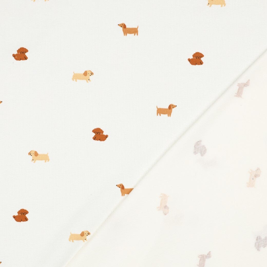 Rib-Jersey „Little Dogs“ – Naturweiß | Kleine Hunde Fadenwunsch 