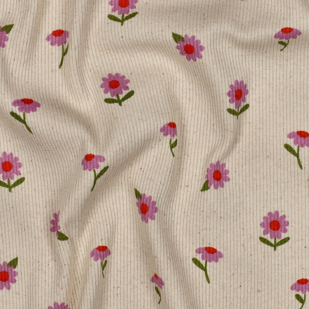 Rib-Jersey „Little Flowers“ – Naturweiß | Blumenprint Fadenwunsch 