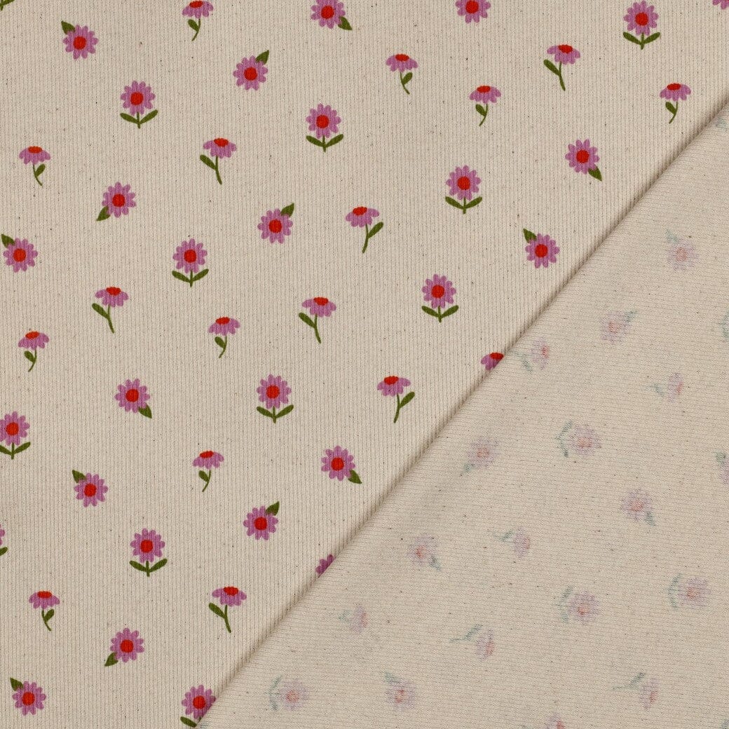 Rib-Jersey „Little Flowers“ – Naturweiß | Blumenprint Fadenwunsch 