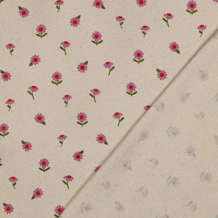 Rib-Jersey „Little Flowers“ – Naturweiß | Blumenprint Fadenwunsch 