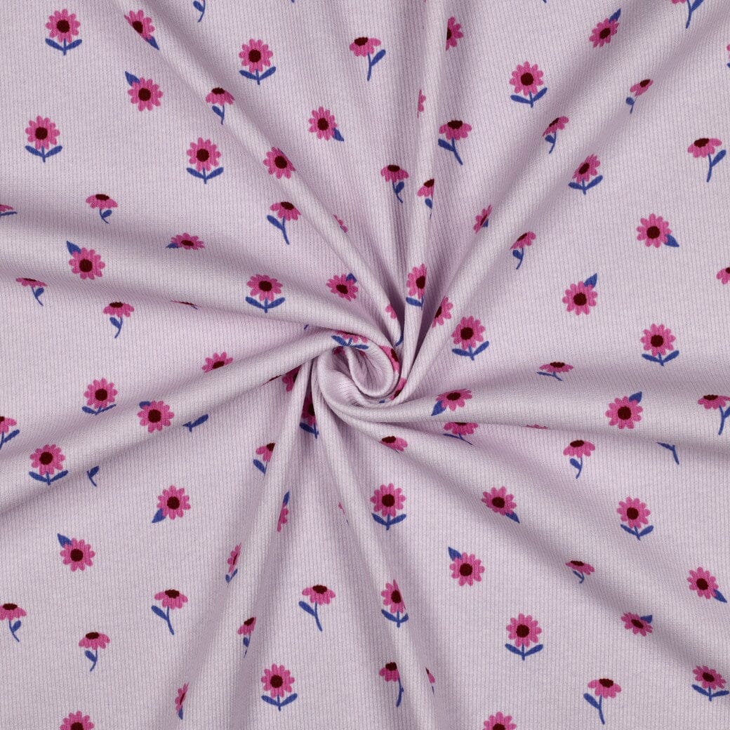 Rib-Jersey „Little Flowers“ – Flieder | Blumenprint Fadenwunsch 