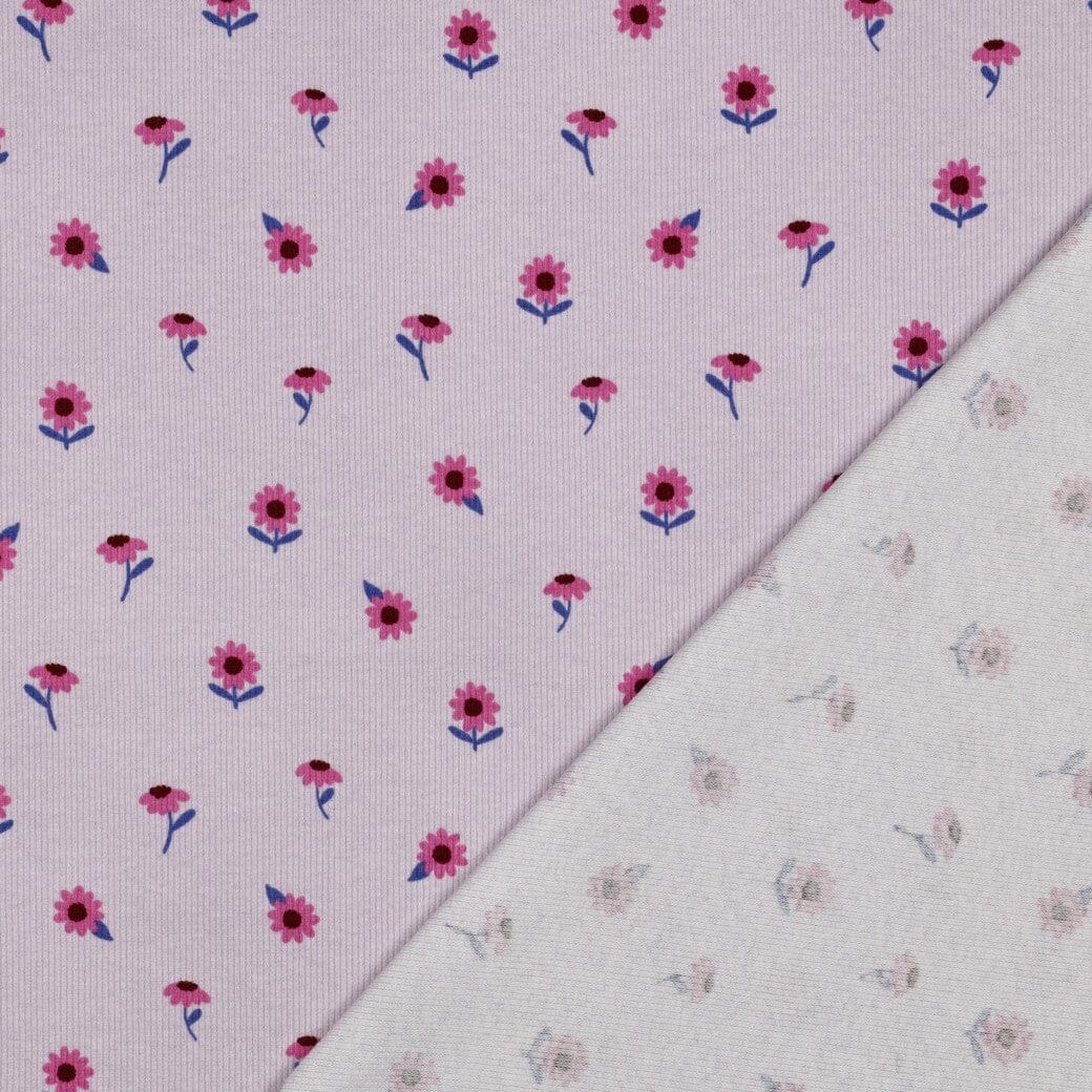Rib-Jersey „Little Flowers“ – Flieder | Blumenprint Fadenwunsch 