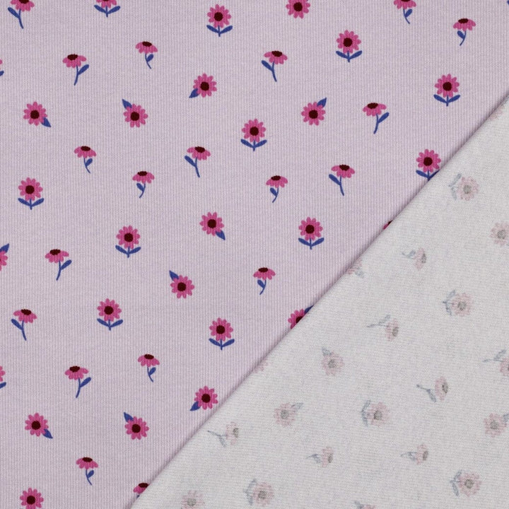 Rib-Jersey „Little Flowers“ – Flieder | Blumenprint Fadenwunsch 