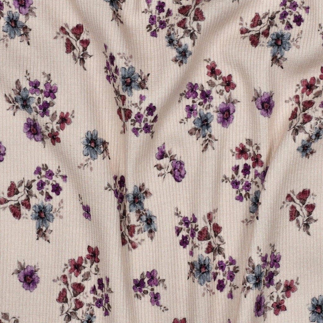 Rib-Jersey „Vintage Flowers“ – Puderrosa | Blumenprint Fadenwunsch 