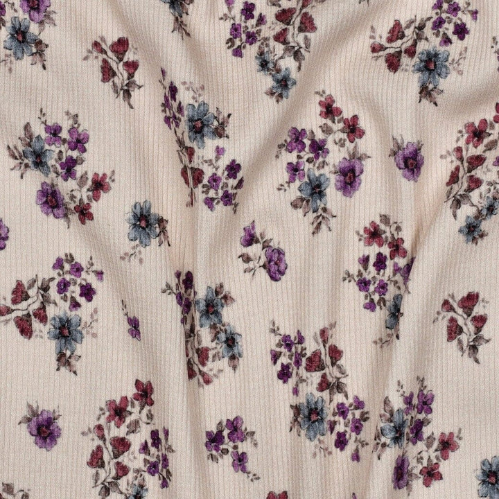 Rib-Jersey „Vintage Flowers“ – Puderrosa | Blumenprint Fadenwunsch 